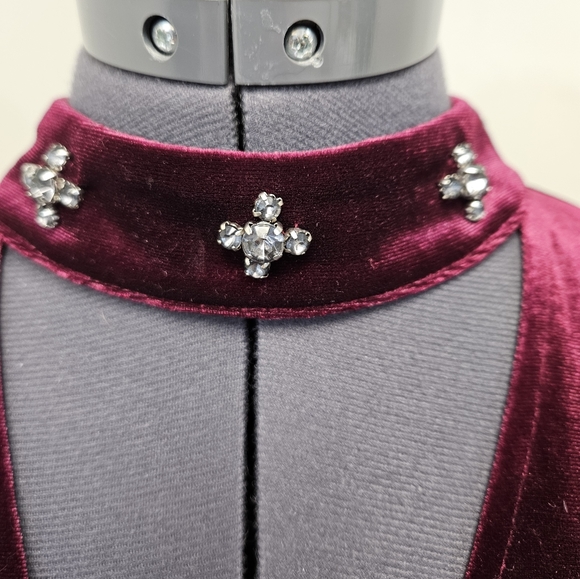 Lord & Taylor choker-neck, burgundy velvet top. - Picture 3 of 9